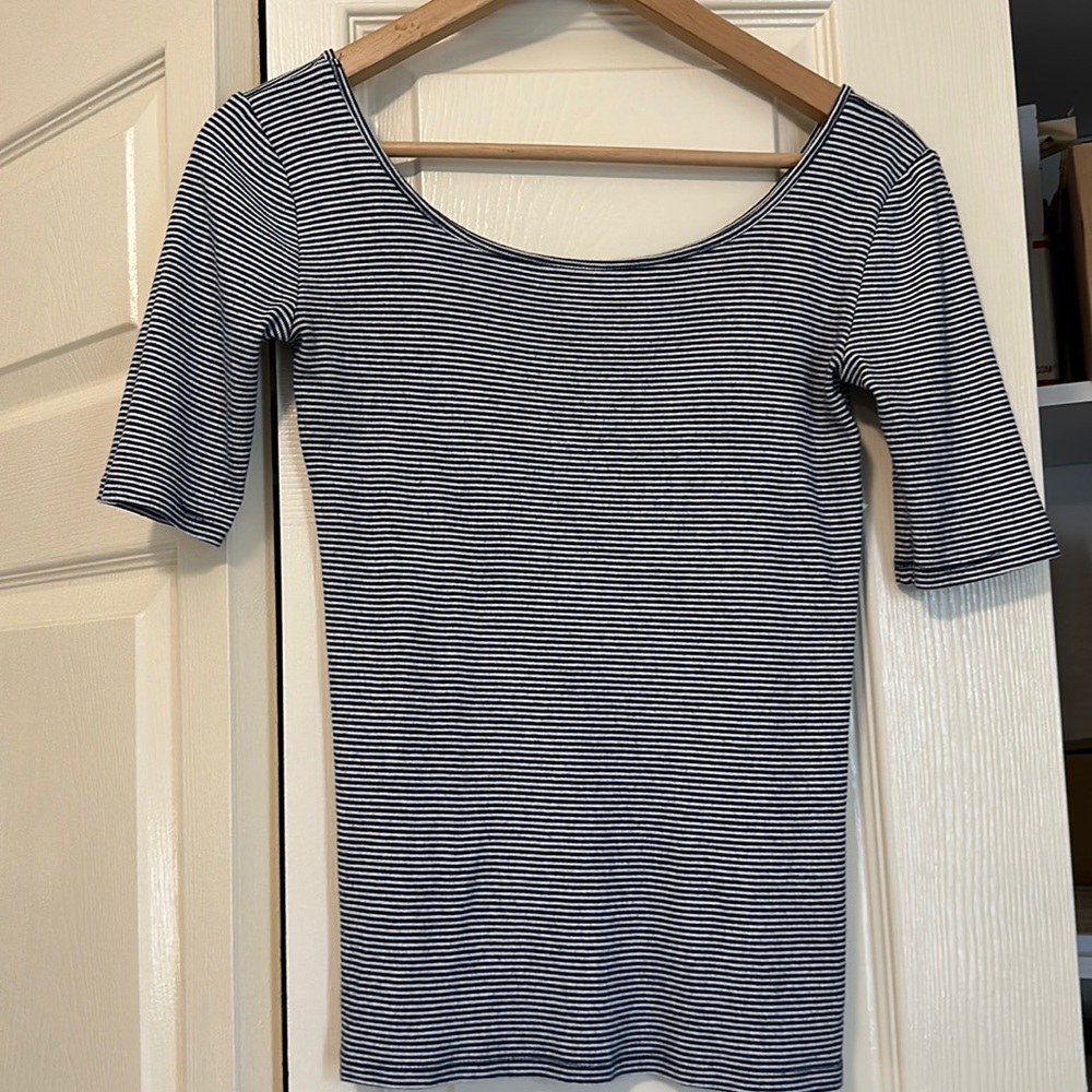 Ann Taylor Blue and White Striped shirt